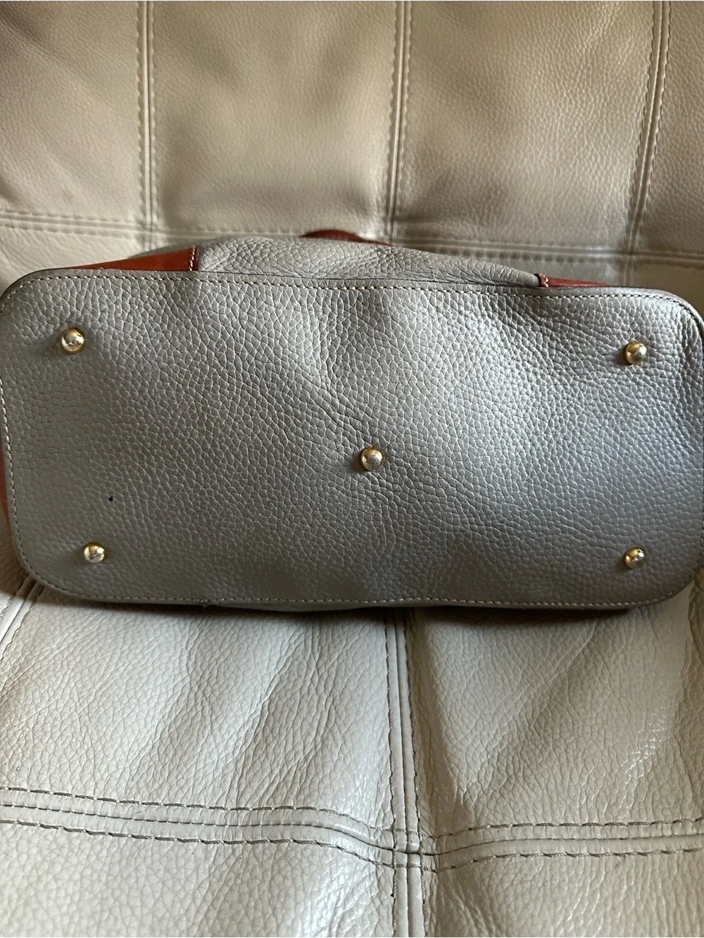 Dooney & Bourke Gray Leather Satchel with Brown Trim and Handles